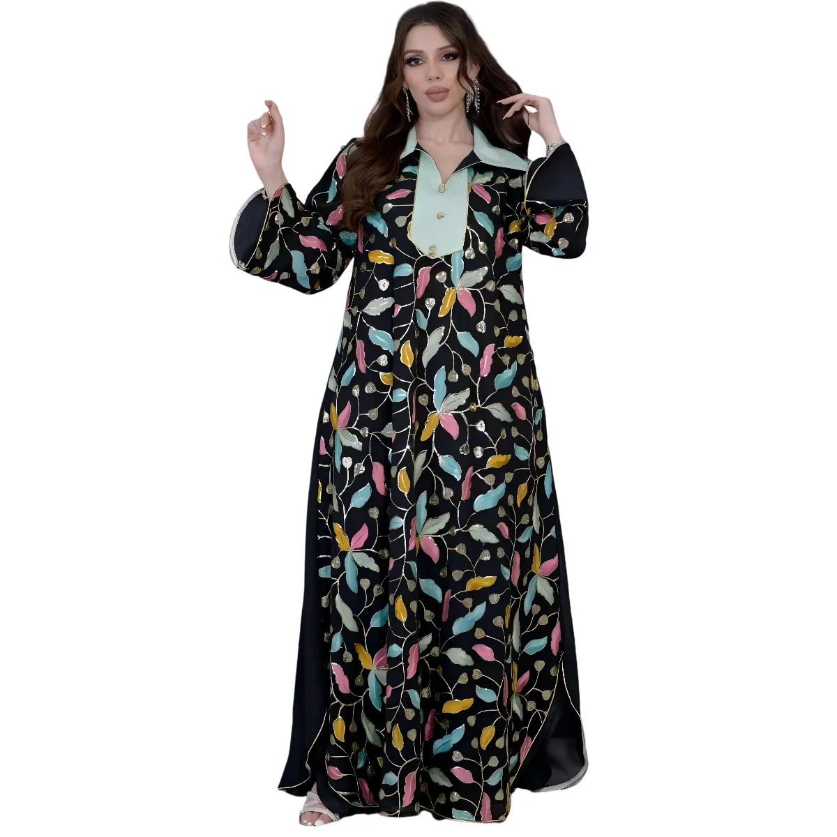 4068 Мусульманское длинное платье с вышивкой бисером Джалабия Арабское Дубая