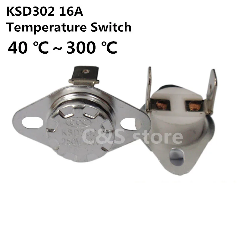 

KSD302 16A 250V 40-300 degree Ceramic KSD301 Normally Closed/Normally Open Temperature Switch Thermostat 85C 95C 110C 130C 150C