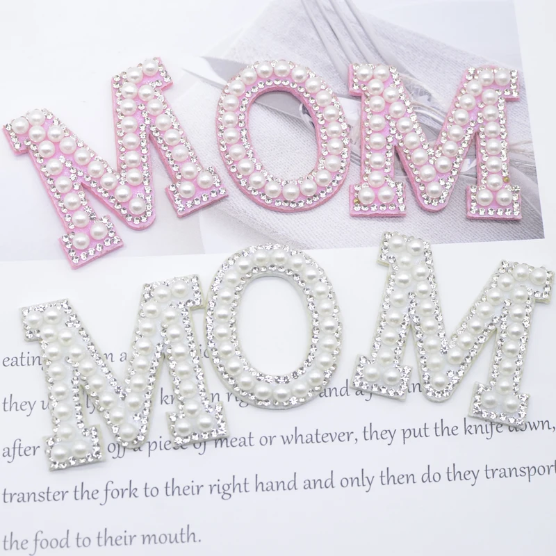 1Set Padded Scrapbooking &quotMOM&quot Letter Rhinestone for Mother's Day Cake Topper Decoration Accessories Headwear Appliques Patches -