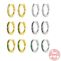 925 sterling silver hoop earrings for women geometric round row of zircon whitegreencolorful fashion ear buckle earrings