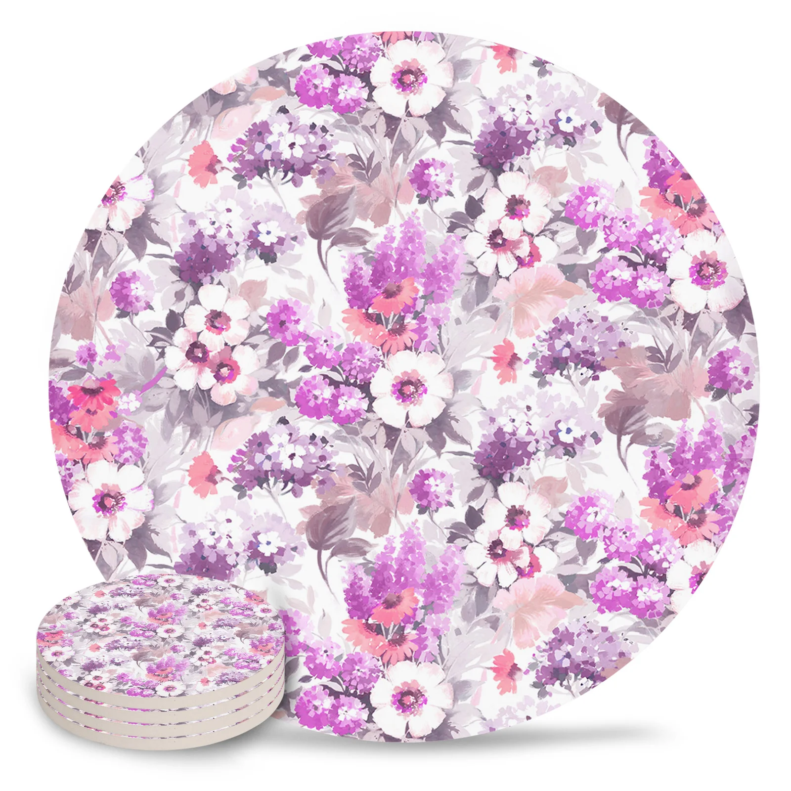 

Spring Texture Watercolor Flower Hydrangea Ceramic Coaster Set Coffee Tea Cup Coasters Kitchen Accessories Round Placemat