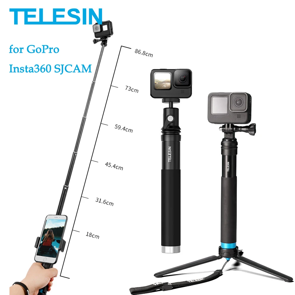 

TELESIN 6 in 1 86cm Extendable Selfie Stick Super Long 360 Rotate Detachable Tripod Mount Phone Holder for GoPro Insta360 SJCAM