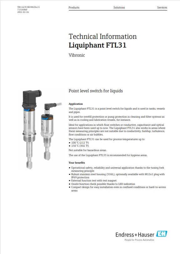 Фото Endress + Hauser FTL31 series, датчик уровня вибрации, жидкий выход PNP №2