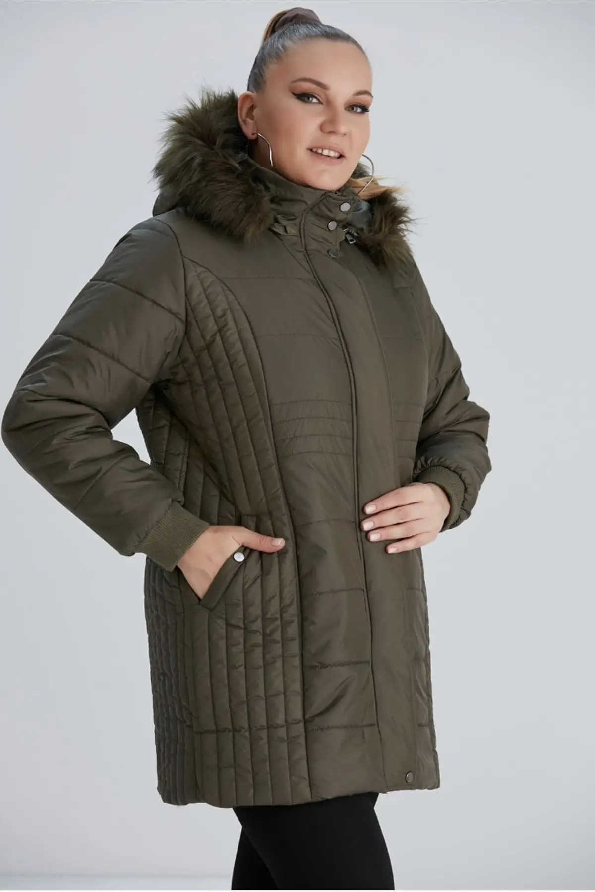 

835 Green Plus Size Hooded Coat