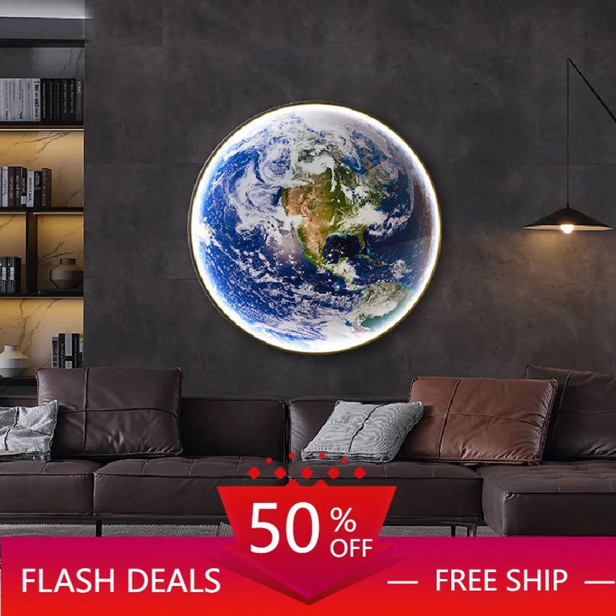 

Креативная светодиодная современная настенная лампа для гостиной, спальни, Луны, земли, окружасветильник света, лестницы, коридора, магазин...