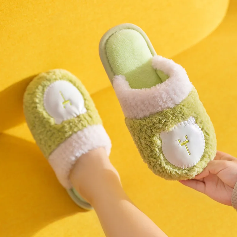 Cotton Slipper Lady 2022 New Lovely Bear Couple Indoor Home Warm Non-Slip Cartoon Soft Plush Students Comfortable Silence Shoes
