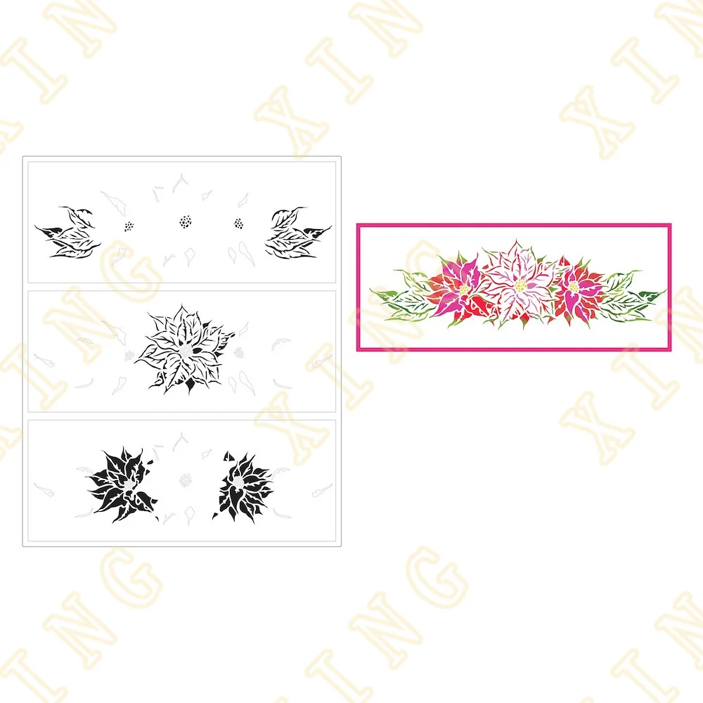 

New Layered Poinsettia Spray Slimline Diy Layering Stencils Painting Scrapbook Coloring Embossing Album Decorative Template