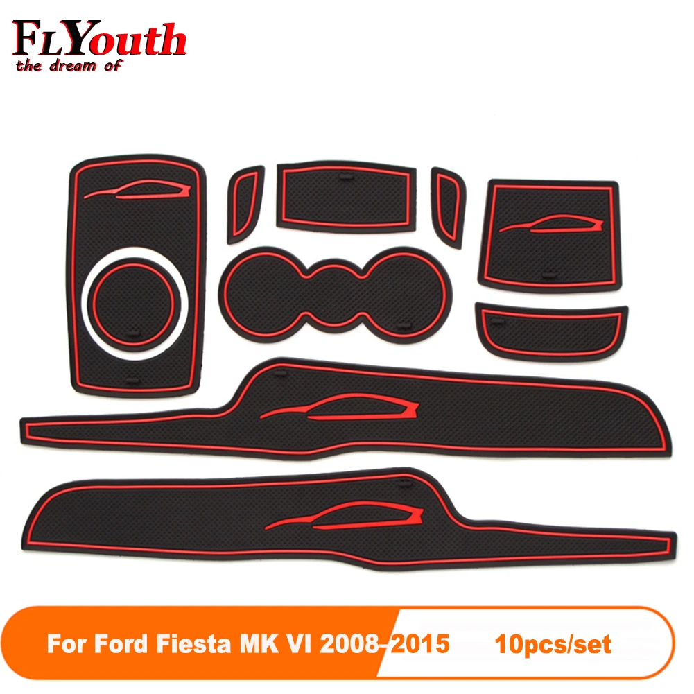 

10Pcs/Set Car Door Groove Mat Auto Anti-Slip Cup Mat Non Slip Door Gate Pad Car Accessories For Ford Fiesta MK VI 2008-2015