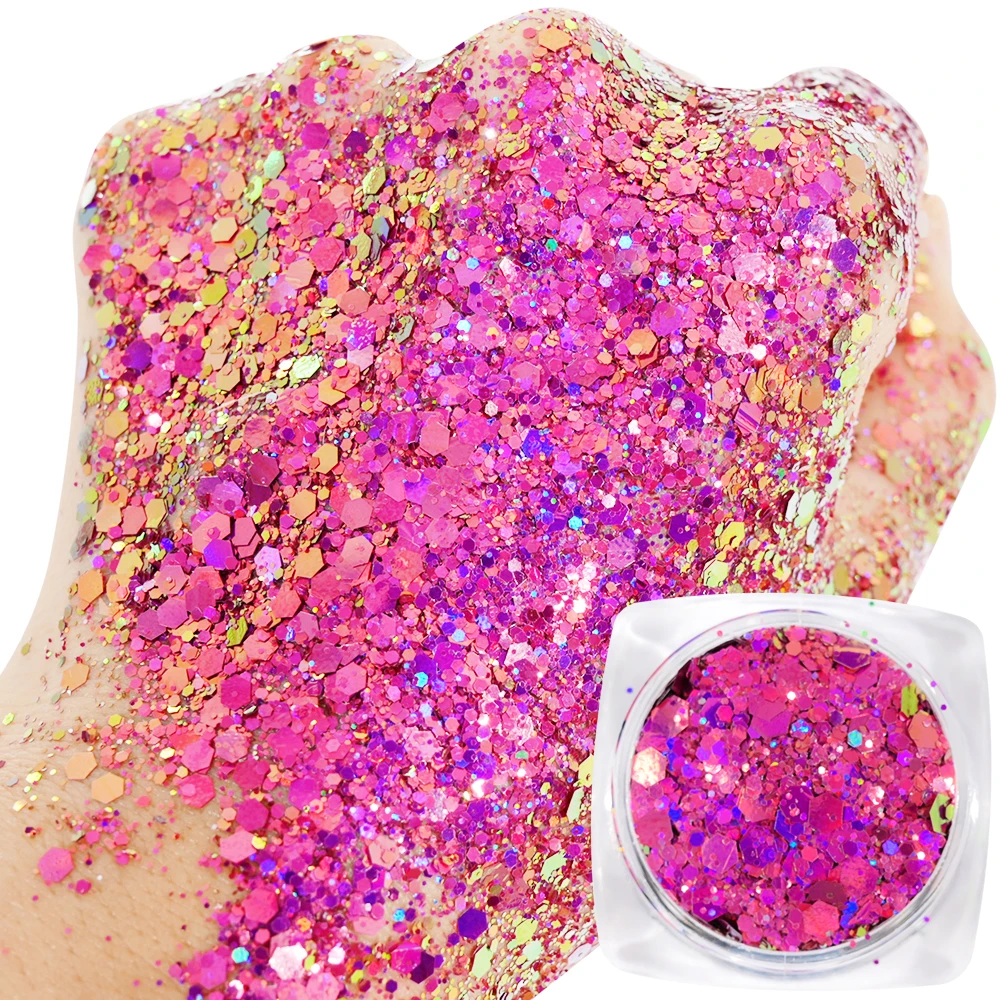 12-kolorowy zestaw cekinów do paznokci Chameleon Syrenka Lustro Sześciokątne płatki brokatowe 3D Paillette Laser Spangles Manicure Końcówki