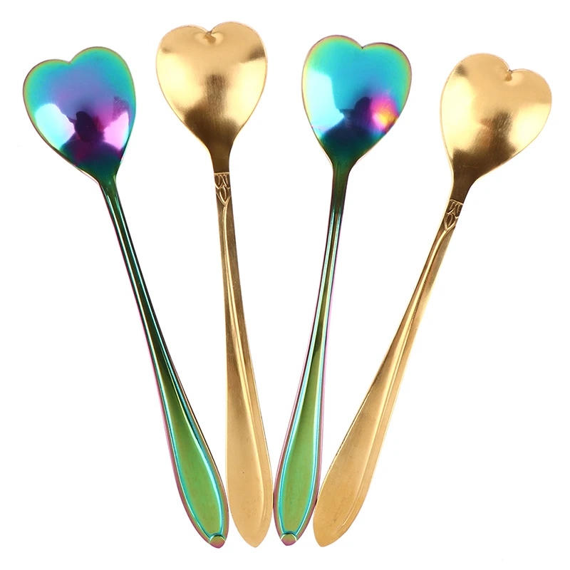 

1pcs Stainless Steel Heart Shape Coffee Spoon Dessert Sugar Stirring Spoons Teaspoon Dinnerware dessert teaspoon coffe spoons
