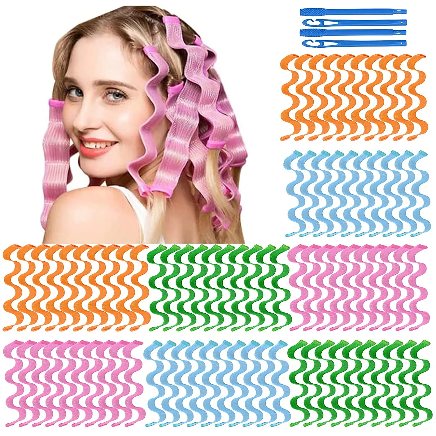 

30CM Hair Curlers Spiral Hair Roller Curls Wave Heatless Spiral Styling Kit Curly Wavy Magic Hair Curlers with Styling Hooks