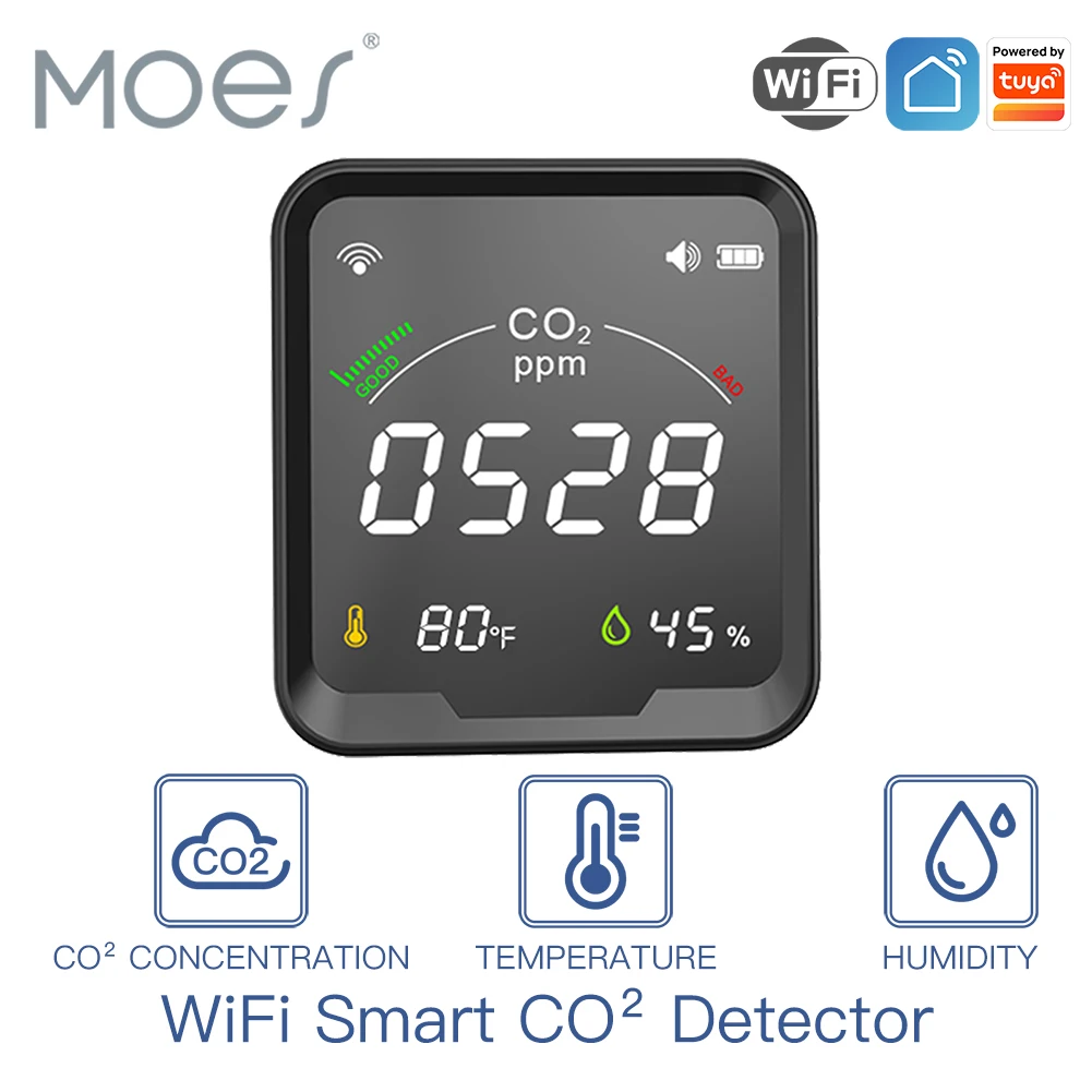 

WiFi Tuya Smart CO2 Detector 3 in 1 Carbon Dioxide Detector Air Quality Monitor Temperature Humidity Air Tester with Alarm Clock