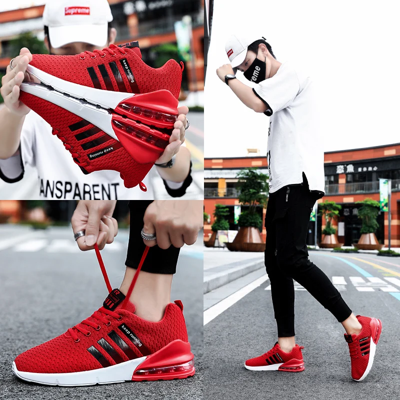 Brand Keep Running Shoes For Men Red Air Sports Shoes Fashion Knitted Men's Sneakers Outdoor Light Mens Trainers tenis masculino