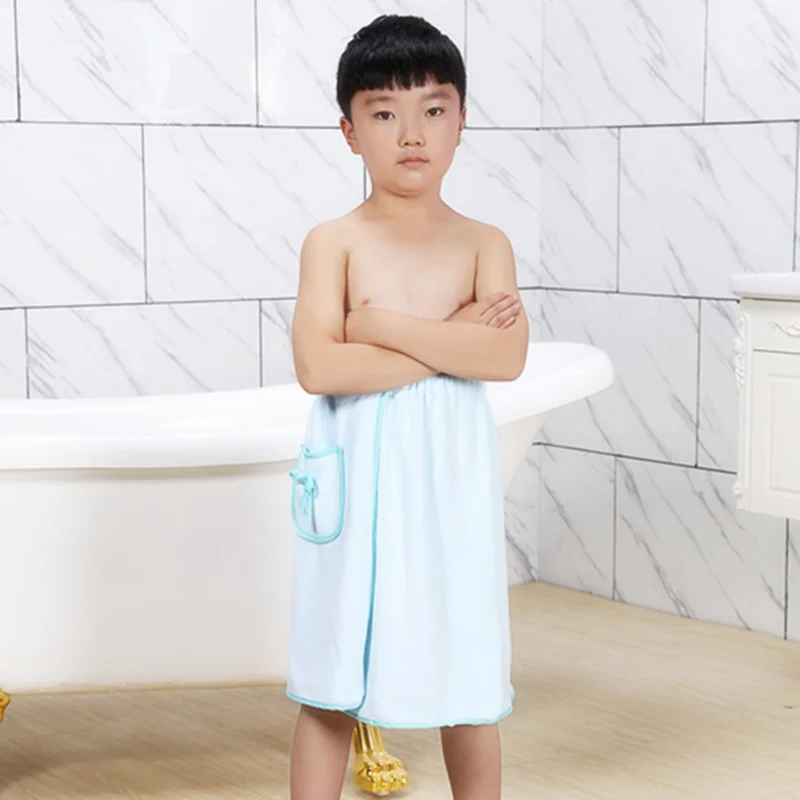 Modern Simple Style Solid Color Boy Bath Towel Kids Super Soft Bathrobe Button Design One Piece Absorbent Bath Towel Four Season
