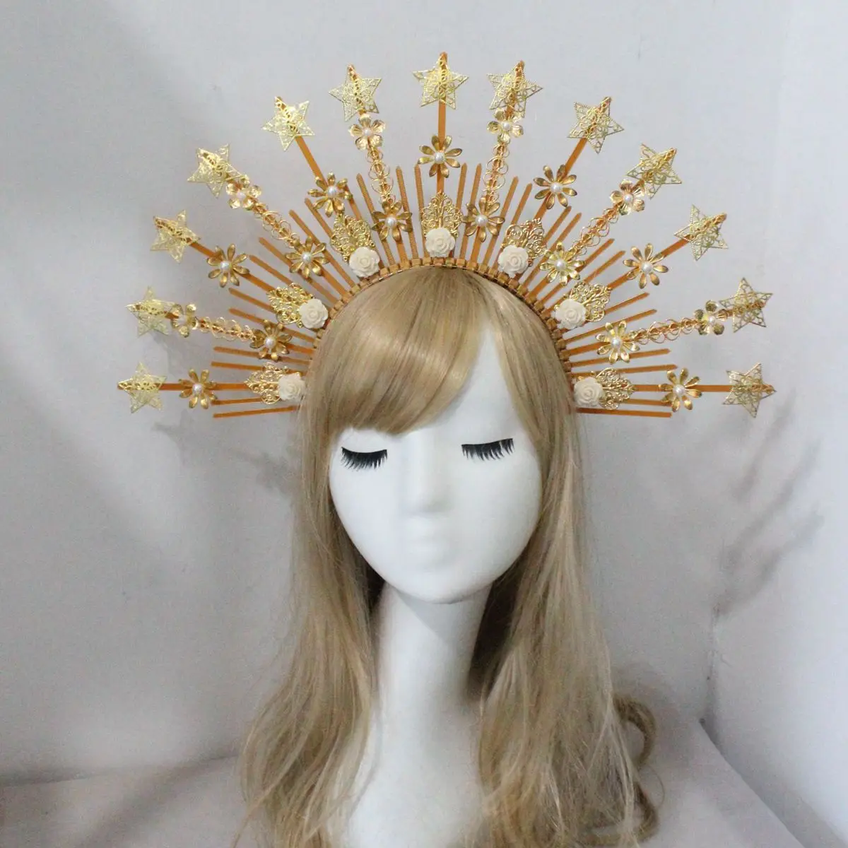 

Тиара с готическим ореолом Корона Лолита повязка на голову Хэллоуин винтажная богиня солнца барокко Sunburst головной убор