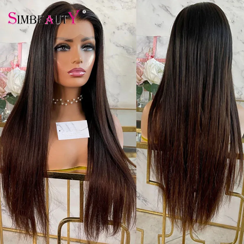 

Pre Plucked 200Density Silky Straight 360 Lace Frontal Human Hair Wigs with Natural Hairline Long Glueless Middle T Part Wigs