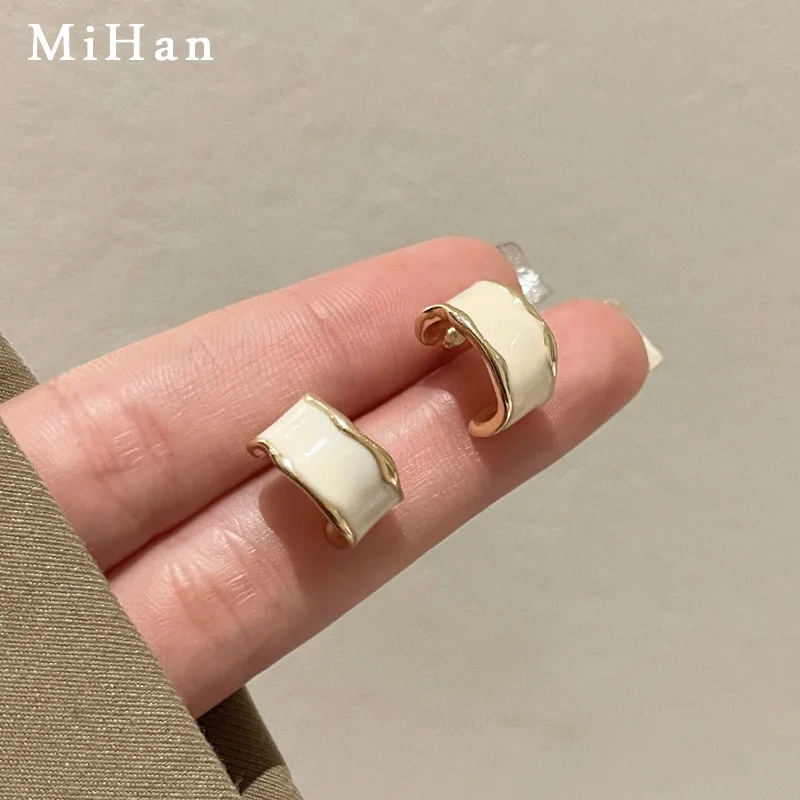 

Mihan Fashion Jewelry 925 Silver Needle Small Hoop Earrings Elegant Temperament Enamel Red Cream Earrings For Women Girl Gift