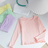 girls cute long sleeve t shirt autumn sweet breathable solid color toddler bottoming shirt tops children cotton fashion t shirt