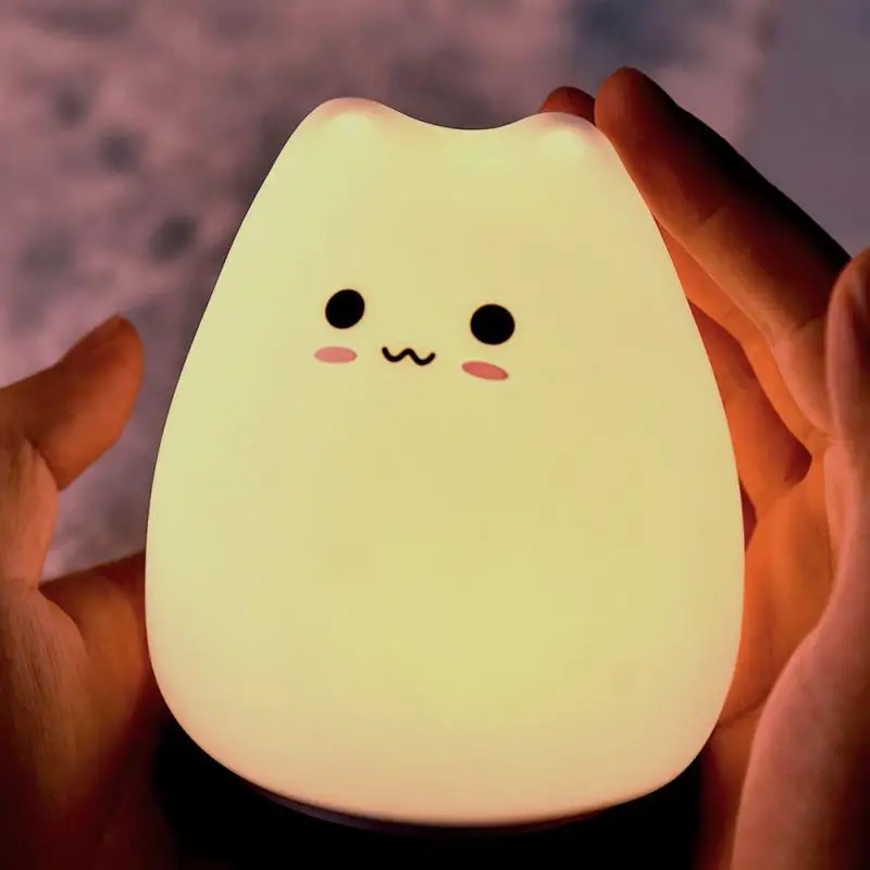 

Mini Kawaii Popular Cat Baby Night Lamp 7-color Pat Touch Color-changing Eye Protection Bedroom Bedside Nightlight Gift Children