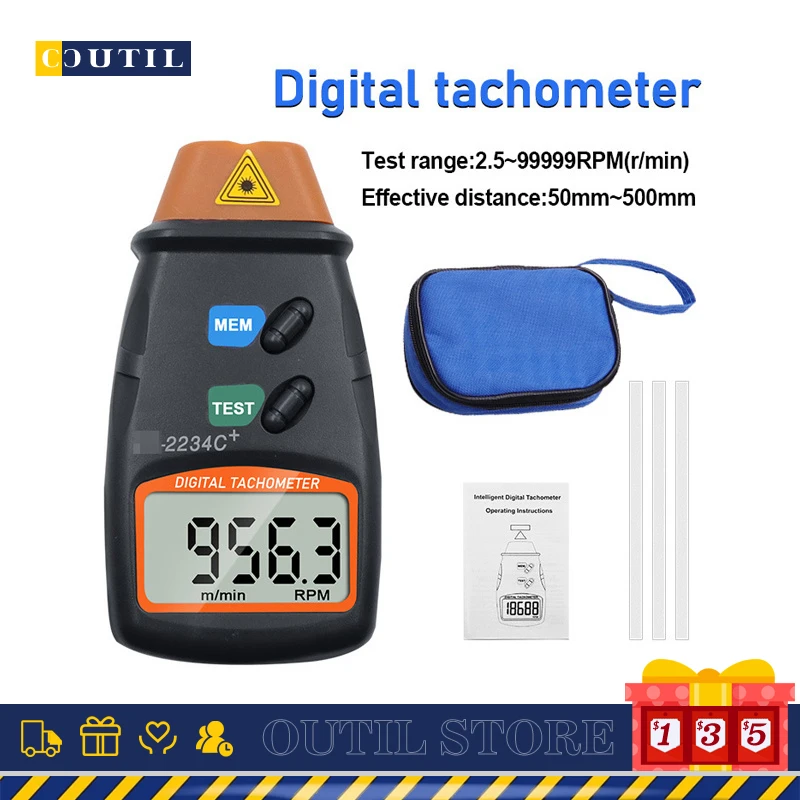 

Бесконтактный лазерный цифровой тахометр, фото об/мин, тахометр, измеритель скорости двигателя, тахометр, инструмент
