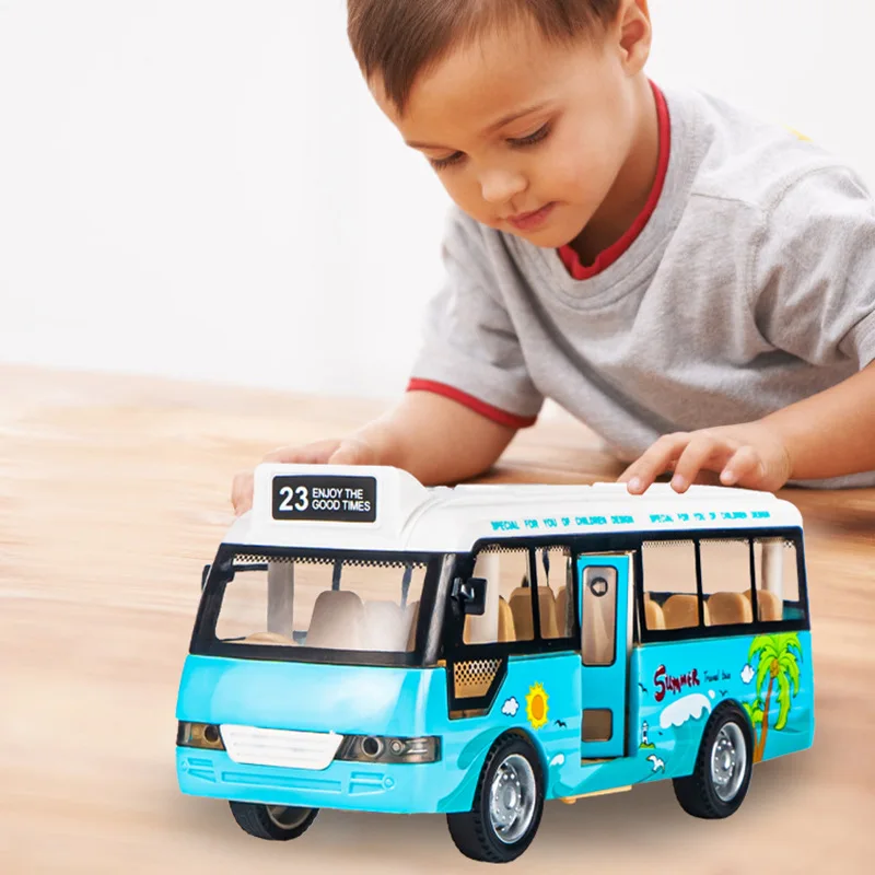 

Children's School Bus Inertia Sound And Light Simulation Tour Bus Open The Door Bus Model Toys For Boys Baby