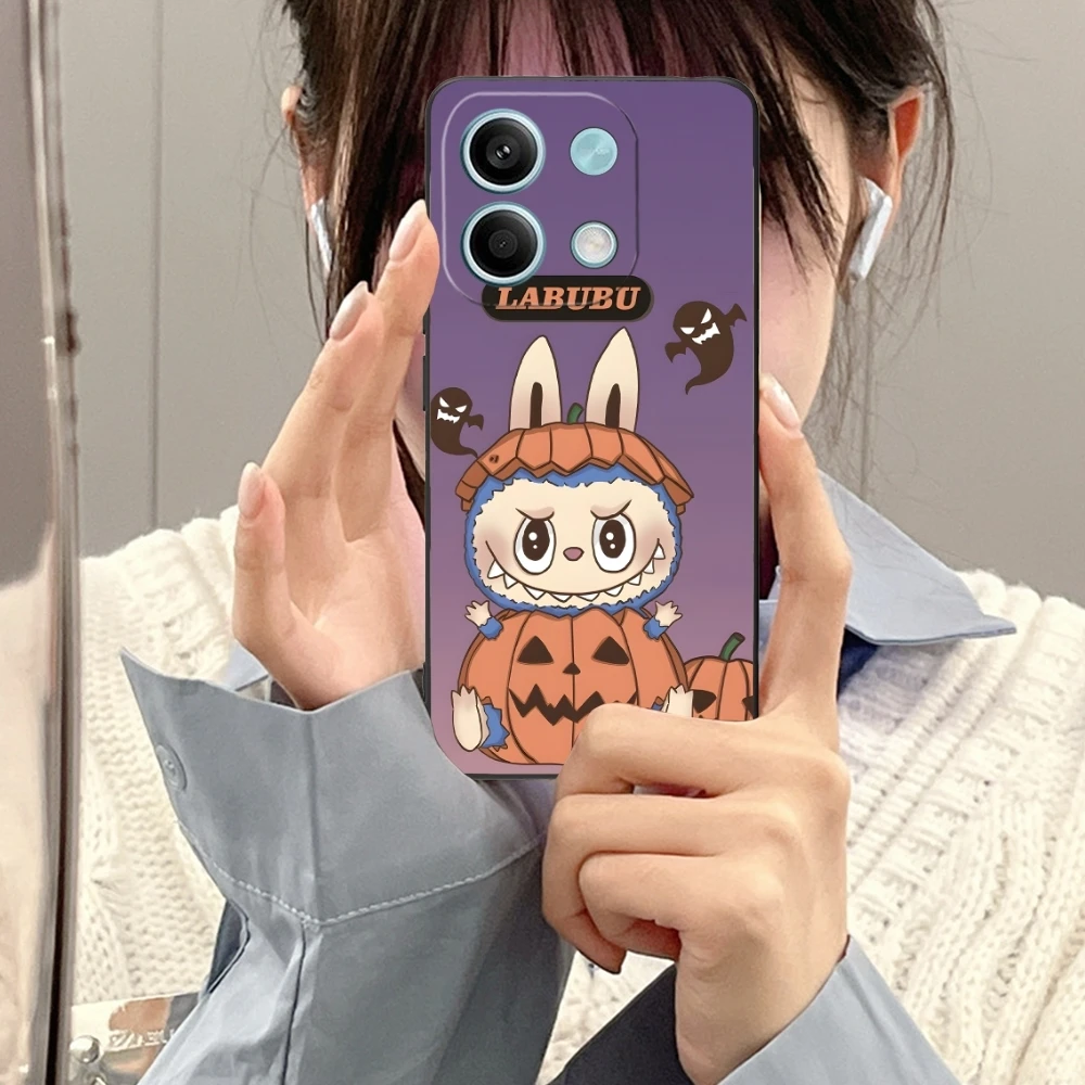 Милый чехол Labubu для мобильного телефона Xiaomi Redmi Note 13 12 11 10 9 8 7 6 S A Pro Lite Plus 5G черный