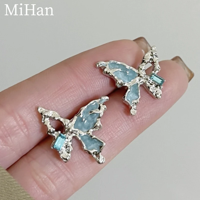 

Mihan Trendy Jewelry 925 Silver Needle Butterfly Earrings Sweet Korean Temperament Metal Blue Stud Earrings For Girl Women Gift