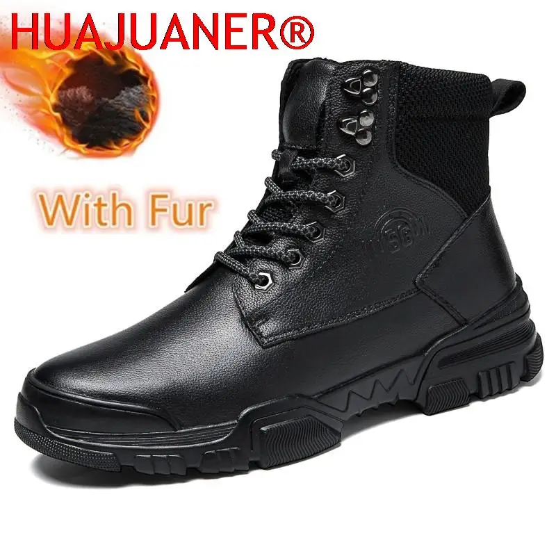 Genuine Leather Men Boots Casual Mens Shoes Leisure Walk Design Non Slip Warm Winter Boots Boots Outdoor Snow Ankle Boots Cowboy