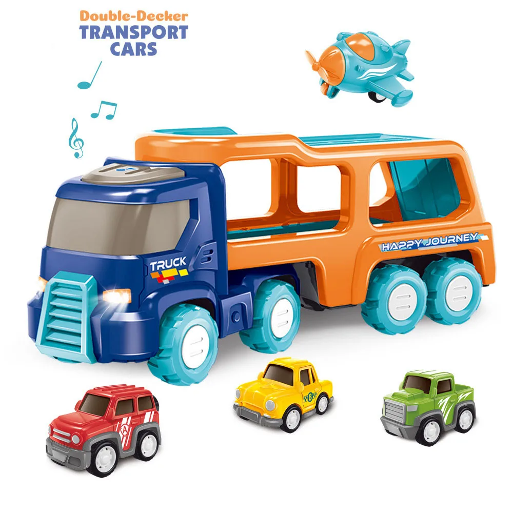 Sound and Light Large Inertial Double-decker Transporter Model Small Plane Pull-back Car Boy Girl Children's Toy Fast Food Car