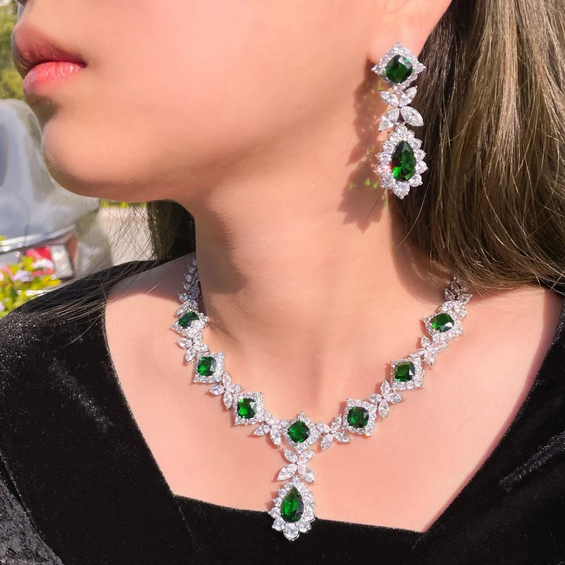 

Timeless Wonder Green Zirconia Geo Wedding Jewelry Sets Necklace N Earrings Women Fancy Bride Gift Gothic Dubai Indian Top 4539