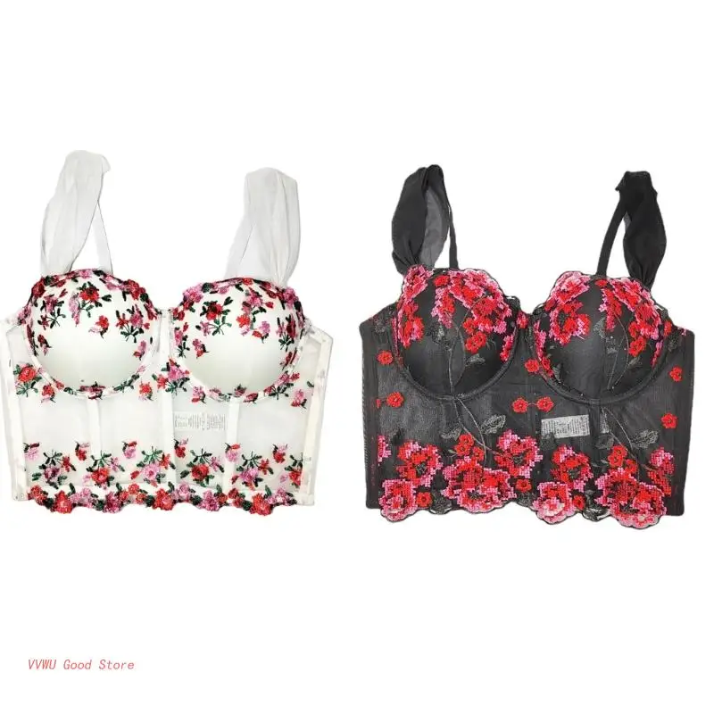 

Женские корсеты на тонких бретельках, топ с вышивкой, облегающий кроп-топ с открытыми косточками