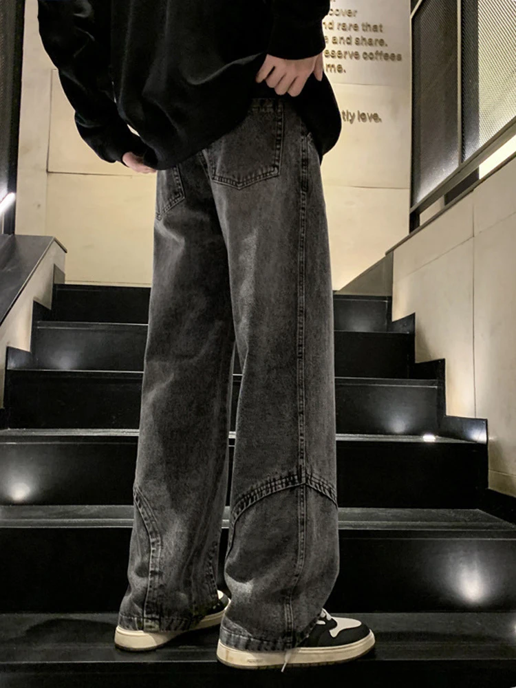 New Men's Retro Straight Jeans Men's Designer Long Pants Fashion Stitching Design Solid Color Casual Jeans Street Clothing Denim