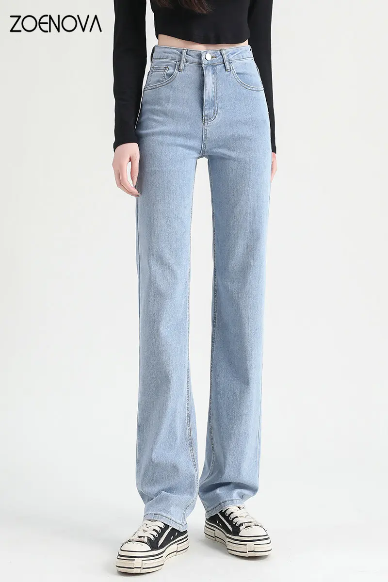 

ZOENOVA Woman Jeans Elastic High Waist Wide Leg Denim Clothing Eastic Streetwear Vintage Y2K Fashion Harajuku Straight Pants