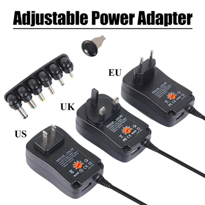 

Compact / Power Supply Adapter, 6DC Plugs, Adjustable 3V to 12V Drop Shipping