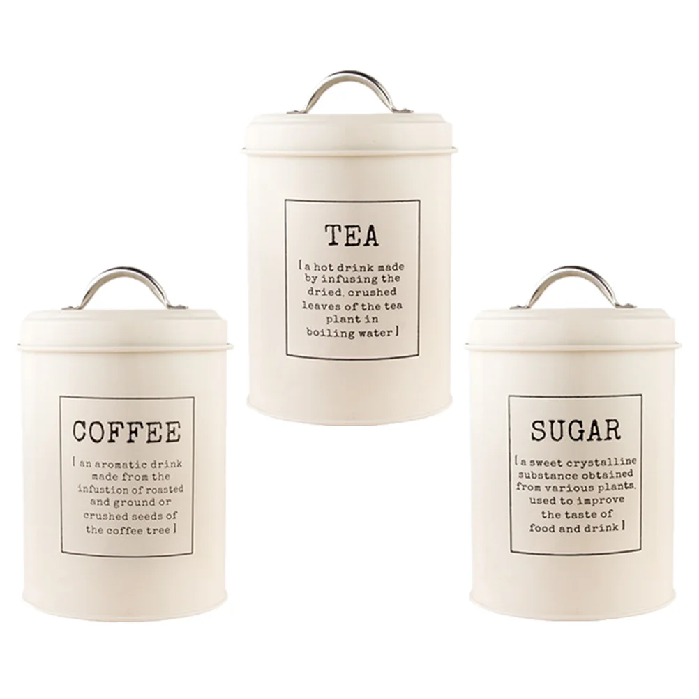 

3 Pcs Wrought Iron Storage Tank Glass Snack Containers Canister Coffee Jar Tea Leaf Cans Sugar Travel