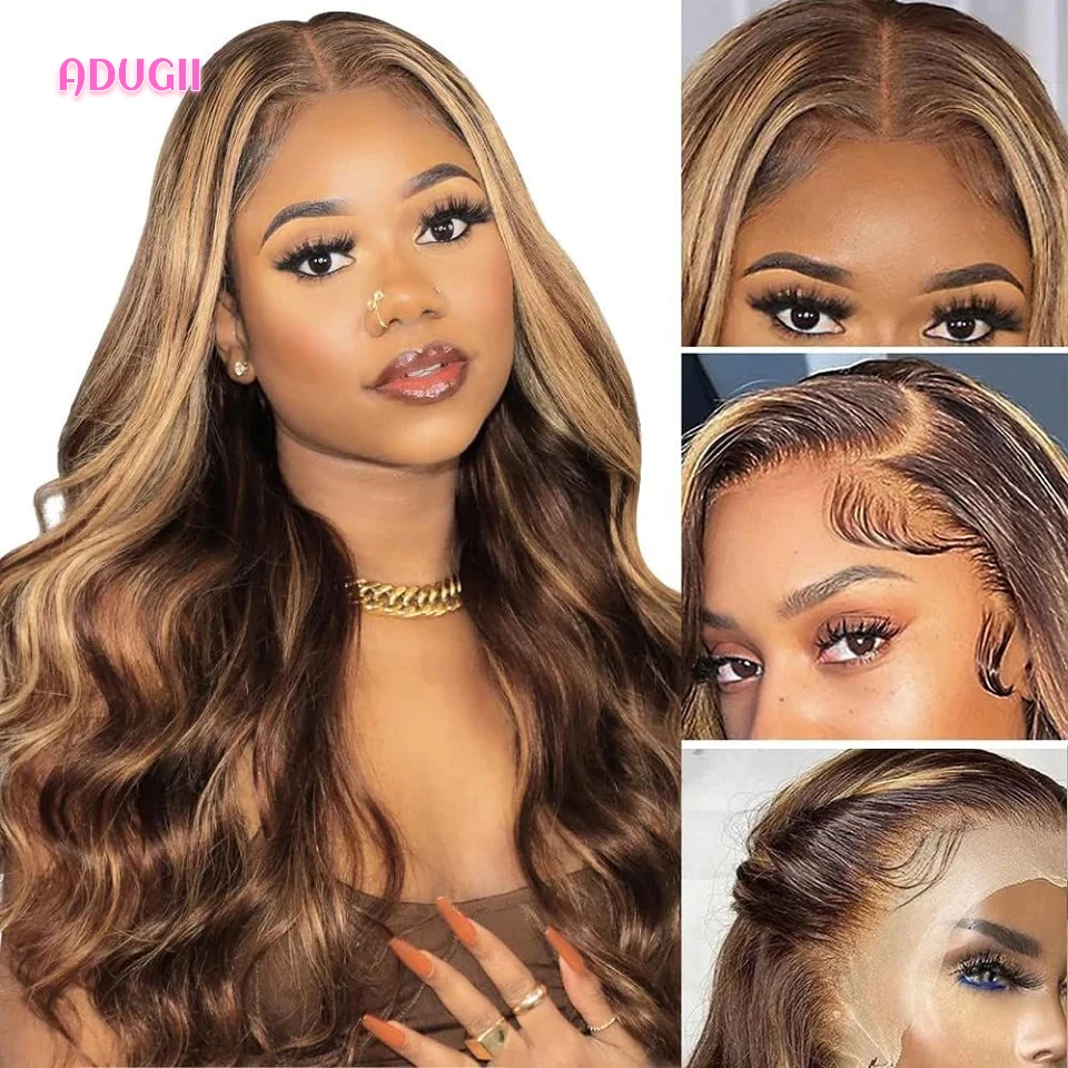 Highlight Wig Lace Front Human Hair Wigs For Women Brazilian Body Wave Lace Frontal Wig P4/27 Colored Human Hair Wig