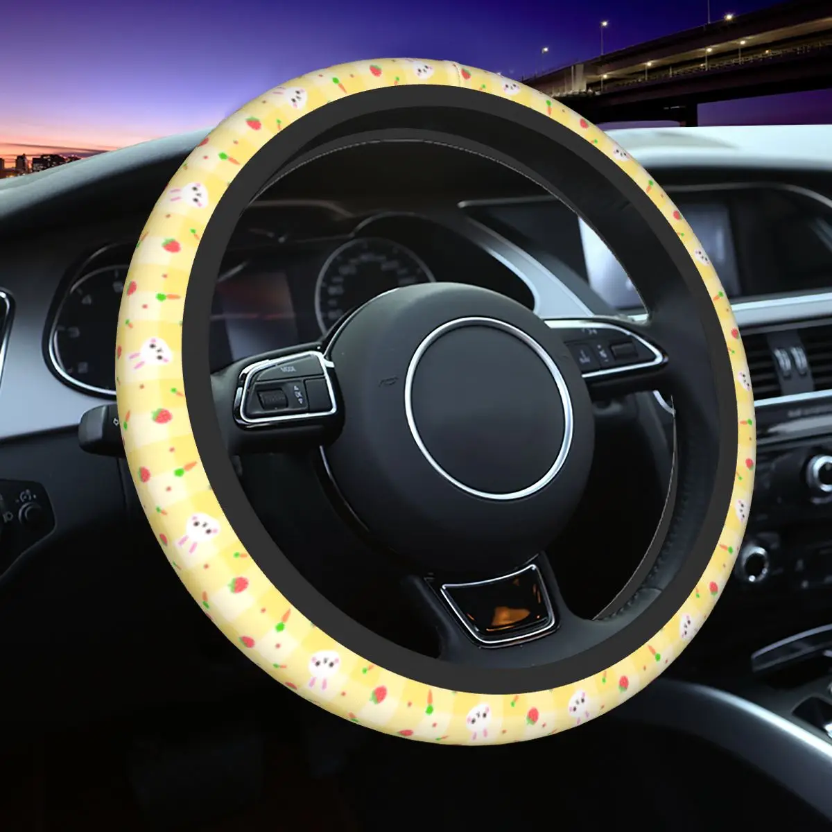 

Rabbit Pattern Car Steering Wheel Cover 37-38 Anti-slip Carrot Animal Steering Wheel Protective Cover Suitable Car Accessories