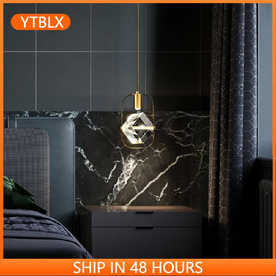 

Modern Luxury Crystal Copper LED Pendant Light Living Room Bedside Spotlight Hanging Lamp Nordic Kitchen Suspension Fixture