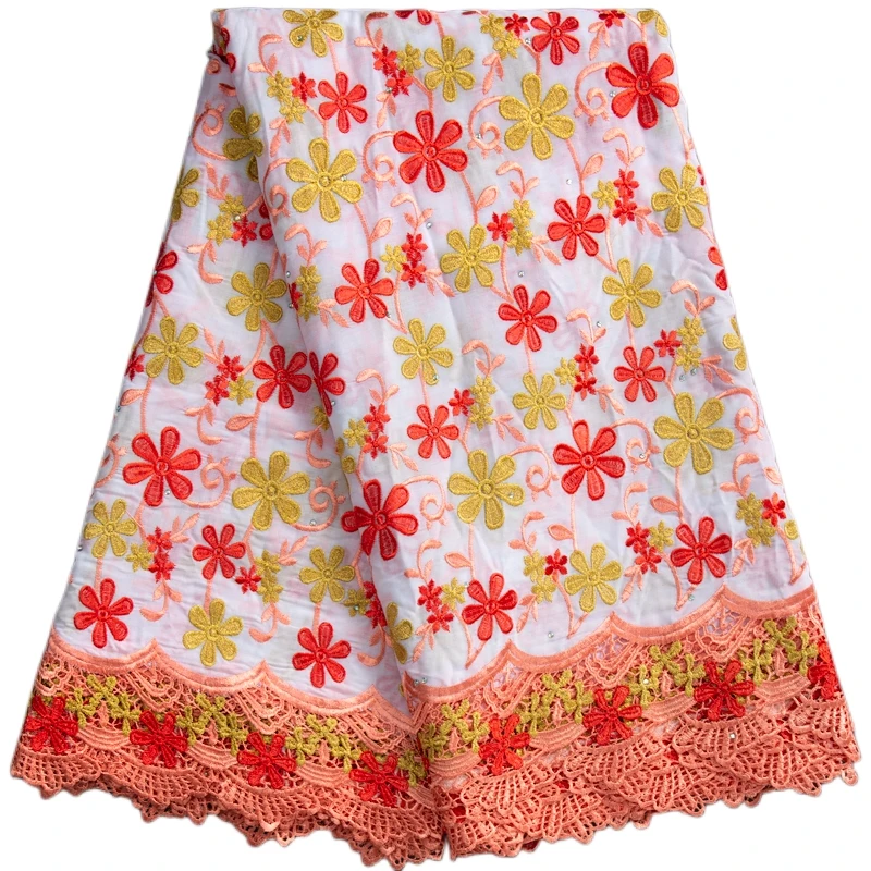 

African Cotton Lace Fabric With Stones High Quality Nigerian Guipure Cord Lace Fabric For Wedding Party Women Dresses F3407