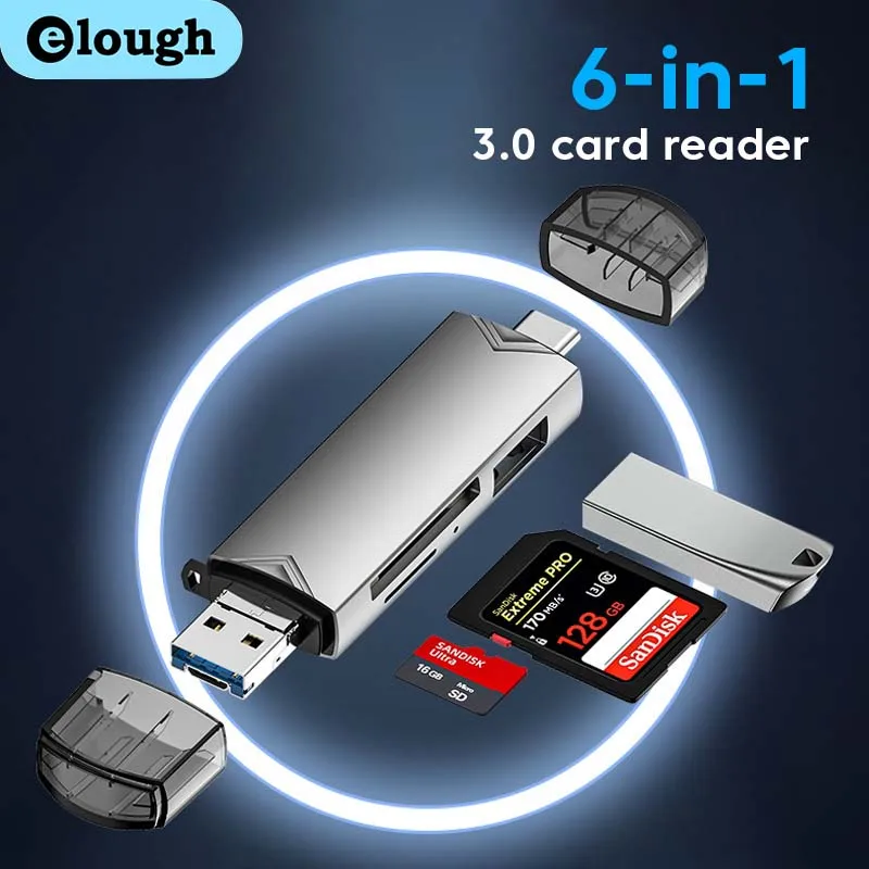 

Elough SD Card Reader USB C 6 In 1 OTG Type C Flash Drive Smart Memory Card Reader USB 3.0 Cardreader Micro SD TF Card Adapter