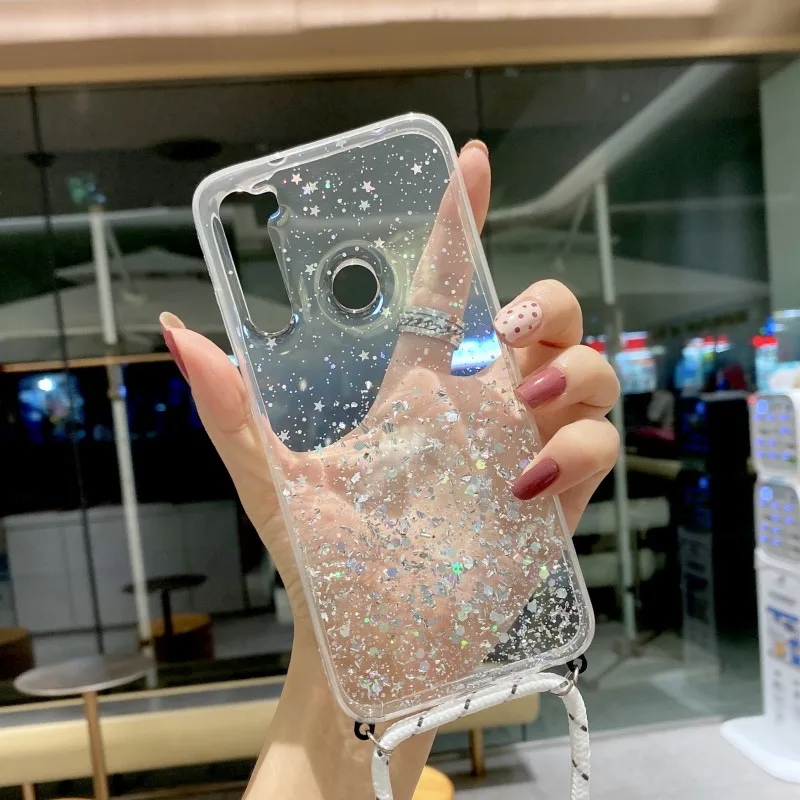 Glitter Crossbody Case for OPPO Realme 10 9 8 Pro 9i 8i C35 C31 C30 Reno 7 6 5 Find X5 Lite Necklace Lanyard Strap Phone Cover