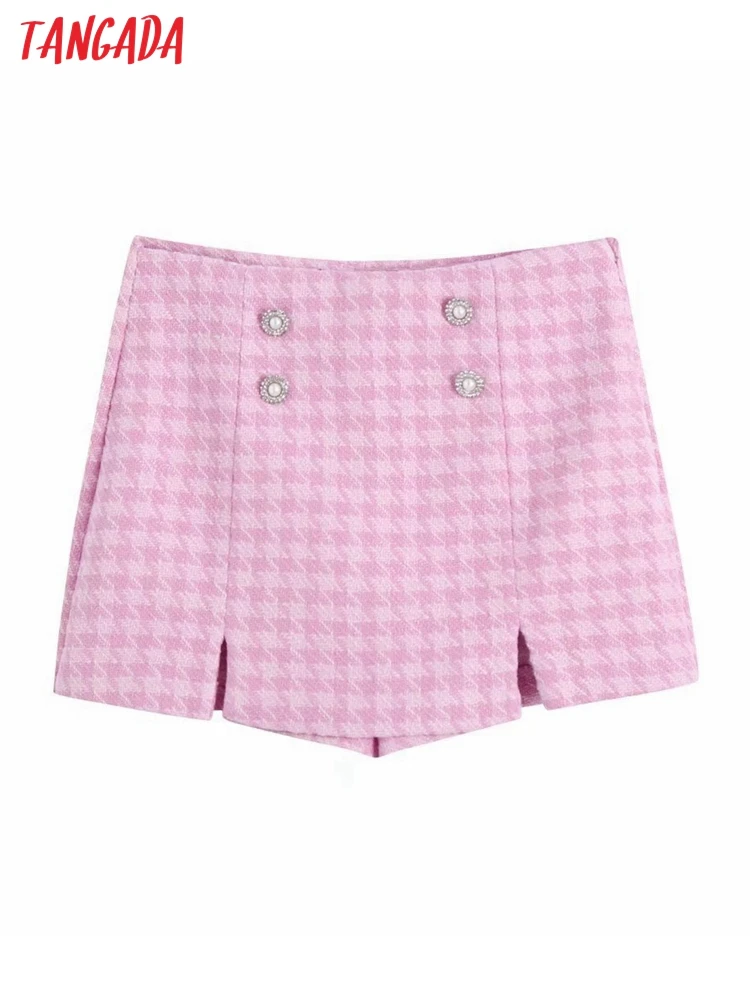 

Tangada Women Fashion Front Buttons Tweed Shorts Vintage High Waist Zipper Female Short Pants BE305