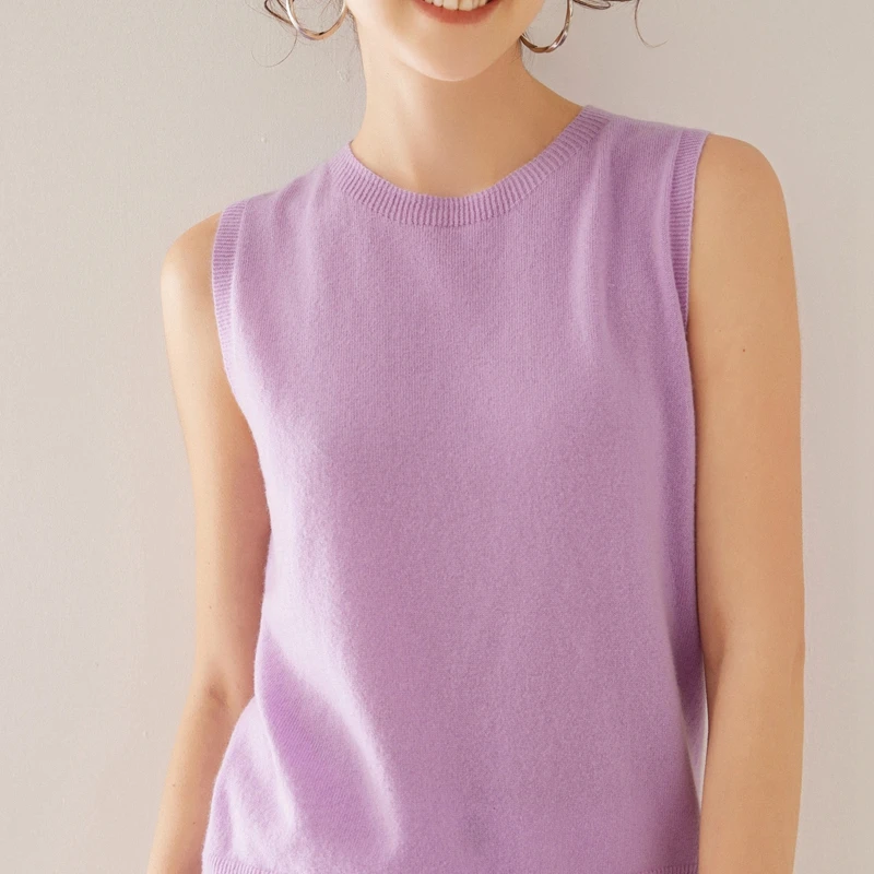 Женская трикотажная футболка с круглым вырезом кашемировая майка Модный