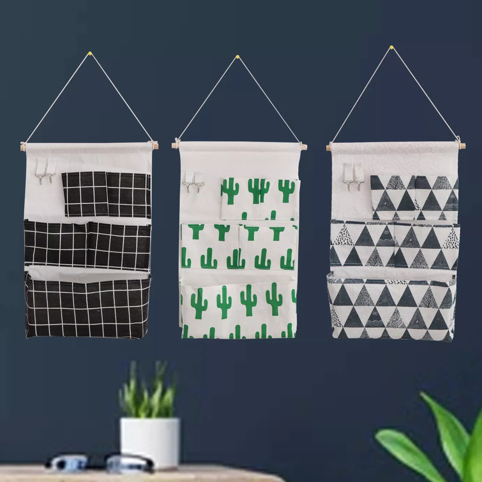 

5 Pockets Wall Door Hanging Pouches Cotton Linen Fabric Closet Storage Bag Sundries Pouches Home Decoration Accessories