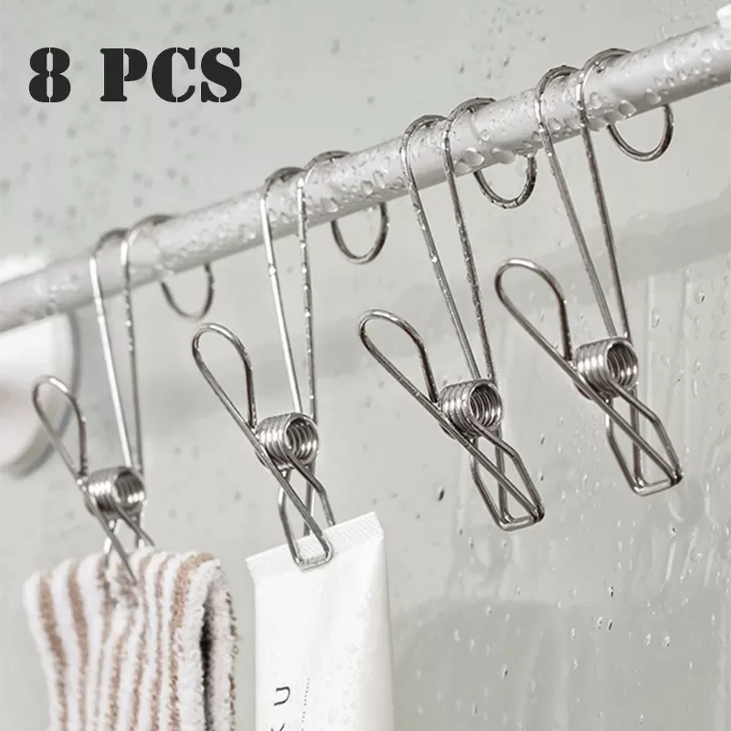 

Multipurpose Stainless Steel Clip Holder Kitchen Storage Rack Hook Bathroom Towel Clothes Clip Socks Organizer Strong Hooks Clip