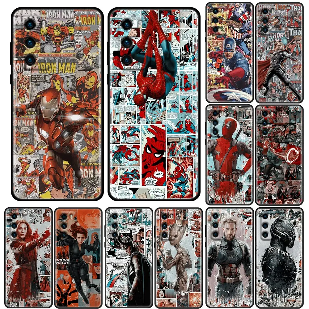 

Marvel Avengers Spider Man Comic Cartoon Phone Case Huawei P50 P50E P40 P30 P20 P Smart 2021 2020 2019 2018 Lite Pro Plus Pocket