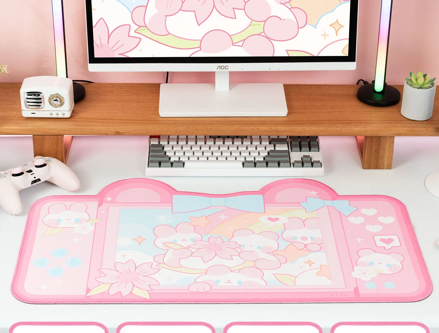 Extra Large Kawaii Gaming Mouse Pad Cute Pastel Pink Frog Green XXL Desk Mat Water Proof Nonslip Laptop Desk Accessories images - 6