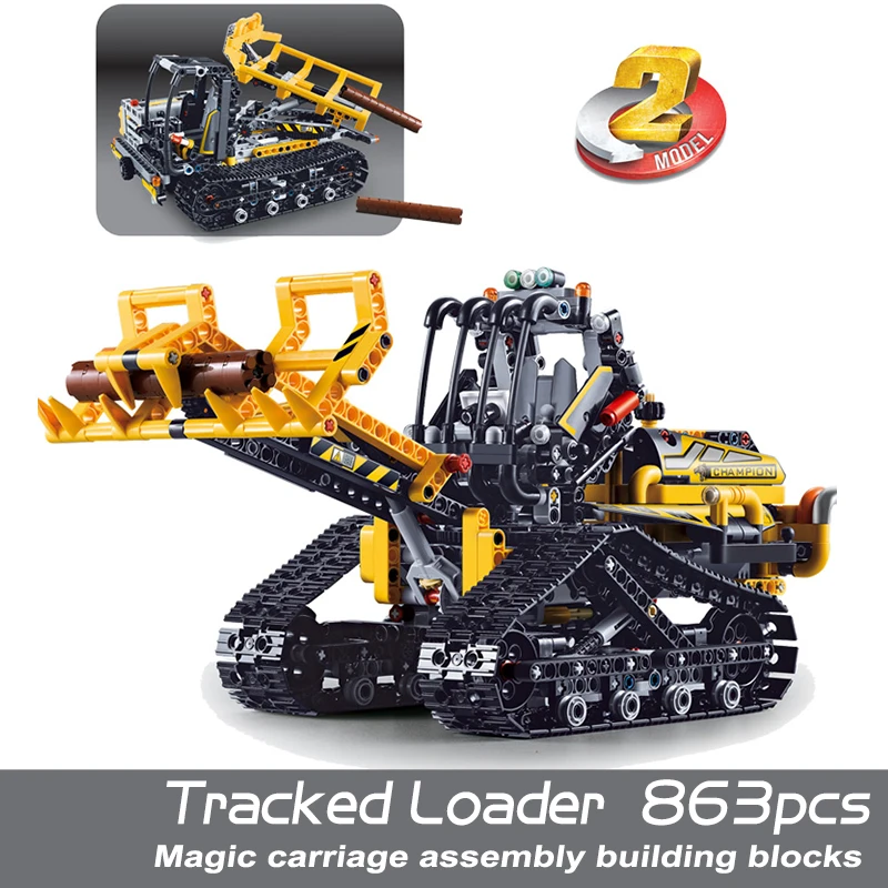 

City Technology Tracked Loader City Engineering Bulldozer Technical Car Building Blocks Excavator Crane Trucks Bricks Toys Gifts