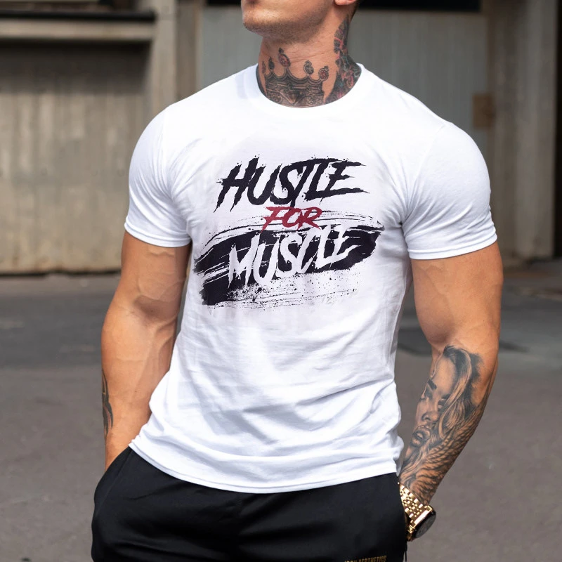 

Camiseta deportiva de algodón para hombre, camiseta de manga corta ajustada elástica para gimnasio, trotar, culturismo, transpir