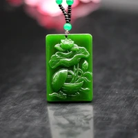 hetian green jade lotus pendant necklace natural jadeite chinese hand carved fashion charm jewellery amulet gifts for women men